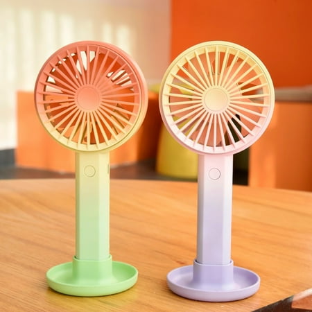 

Hesroicy Small Fan Mute Natural Wind Rechargeable Summer Lovely Gradient Desk Handheld 3-speed Wind Small Fan for Classroom