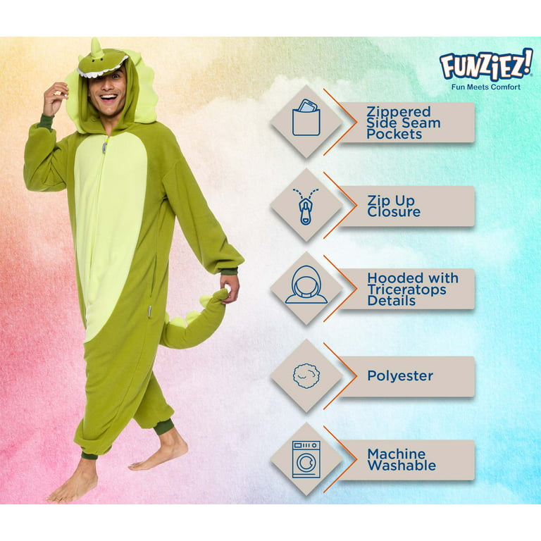  FUNZIEZ! Adult Triceratops Costume - Plush One Piece Dinosaur  Costume - One Piece Pajama (Green, Large) : Clothing, Shoes & Jewelry