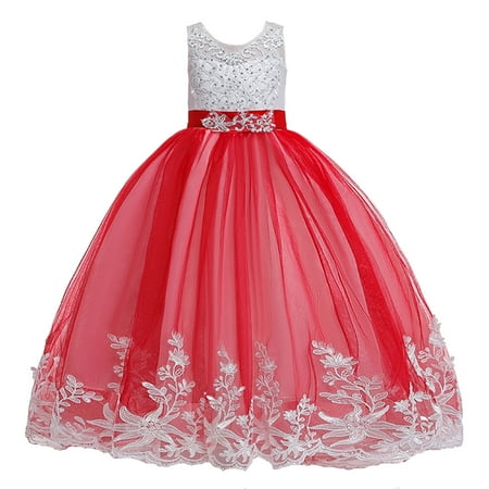 

QIPOPIQ Clearance Toddler Girls Net Yarn Embroidery Rhinestone Bowknot Birthday Party Gown Long Dresses