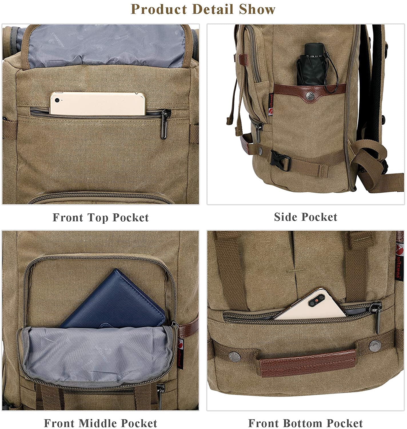 WITZMAN Travel Backpack for Men Large Canvas Backpack Luggage Carry on Duffel Bag A519-1 Light Green