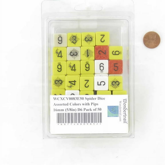 Spider Dice Assorted Colors with Pips 16mm (5/8in) D6 Pack of 50 Wondertrail