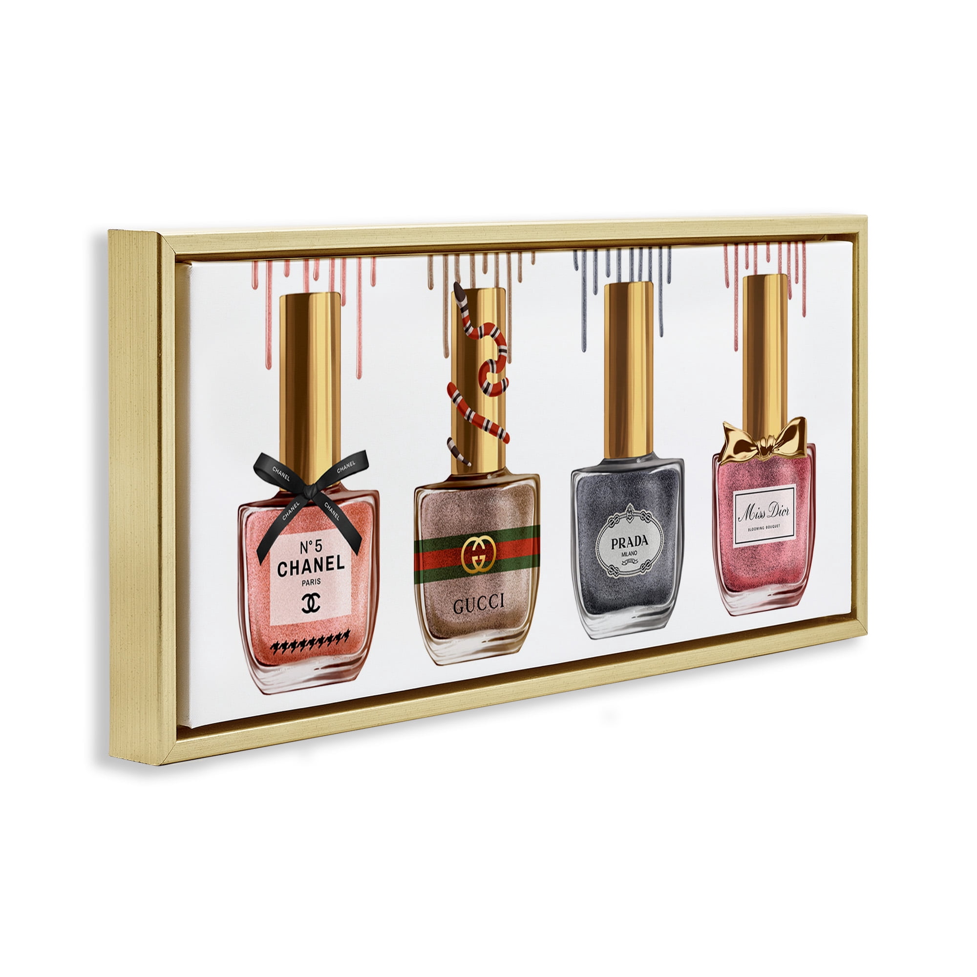 Stupell Industries Glam Nail Polish Collection Beauty & Fashion Painting Gold Floater Framed Canvas Art Print Wall Art, 25 x 11