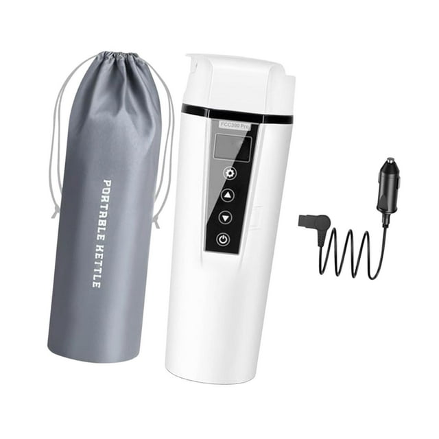 Hervidor de agua para automóvil de 12 V/24 V, hervidor de agua caliente, calentador de agua eléctrico con pantalla de temperatura, hervidor de agua blanco