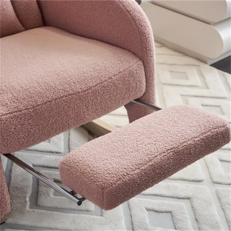 Rocking Chair Nursery - Modern Teddy Gliding Rocker Chair Lounge Chair with Adjustable Footrest, High Back Upholstered Wingback Armchair Comfy Single Sofa Chair for Living Room, Pink