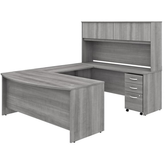 Studio C 72W U Shaped Desk with Hutch and File Cabinet in Gray - Engineered Wood