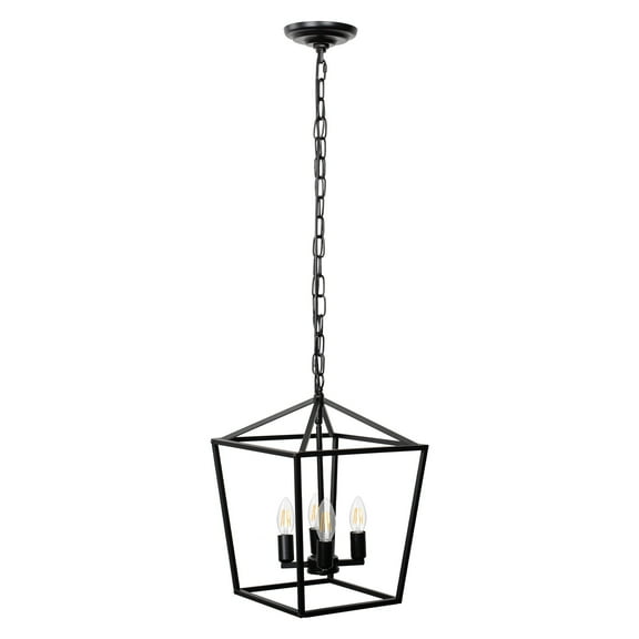 Briignite 4-Light Black Farmhouse Chandelier,Iron Caged Pendant Light,Simple Lantern for Kitchen Island Dining Room Hallway Foyer Entryway