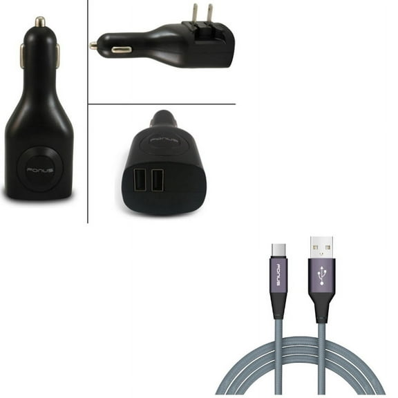 2-in-1 2-Port USB Car Home Charger w Charger Cord Type-C 6ft USB Cable L8M for Motorola Moto G7 Play G6 - Nokia 3.1, 7.1, 8, Plus - OnePlus 5T, 6, 6T, 7 Pro - Razer Phone 2 - RED Hydrogen One