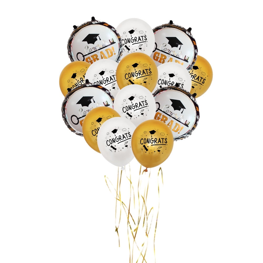 Graduation Black /White Gold Confetti Balloons, 12 Inch Graduation