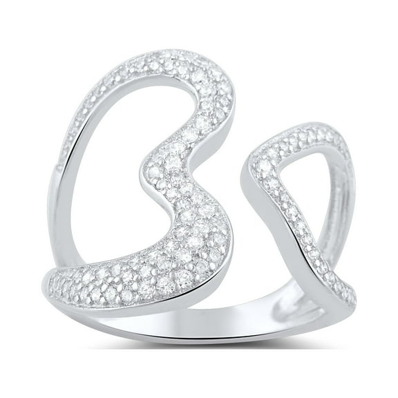 Sterling Silver Cz Open Heart Statement Ring for Women and Teens - Size 4