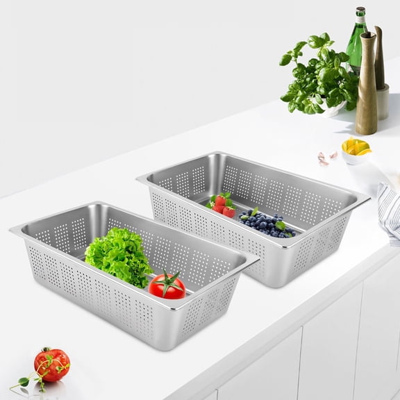 2PCS Full Size Perforated Stainless Steel Steam Table Food Pan 6" Deep Hotel Pan