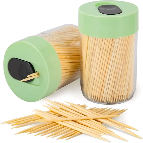 ACDANC Toothpick Holder with 800 Natural Wood Toothpicks for Teeth Cleaning,Unique Home Design Decoration,Unusual Gift,2 Pack (Black) Bamboo Round Toothpicks for Teeth Appetizer