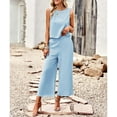 thumbnail image 2 of Women's Cotton and Linen blend 2-Piece Set: Sleeveless Crop Top & Wide Leg Pants  Summer Outfit Size Up for Relaxed Fit S-XL, 2 of 8