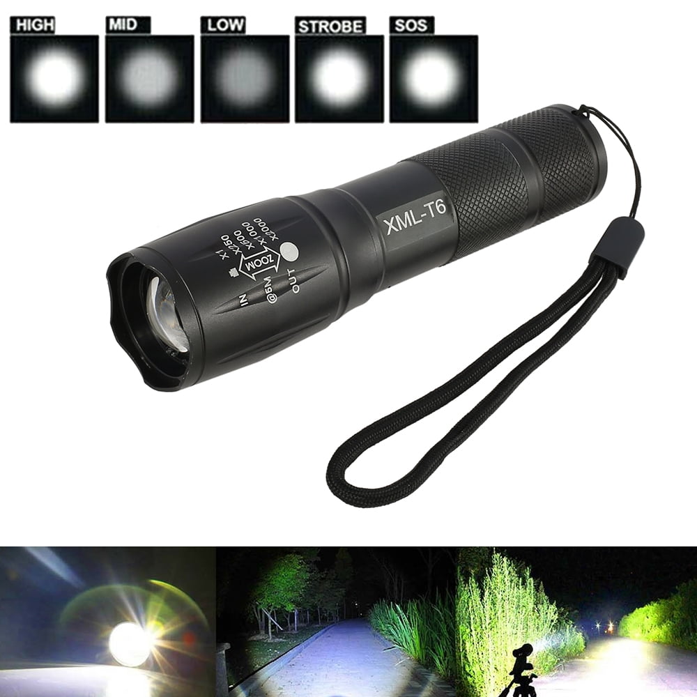 Rechargeable Police 90000LM T6 LED Zoom Flashlight Powerful Camping Lamp Torch 