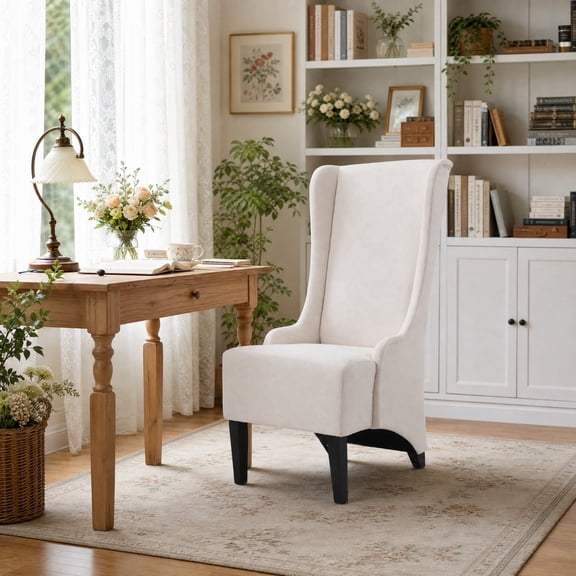 Jivora 23.25" Upholstered Dining Chair, High Back Wingback Accent Chair with Wood Legs