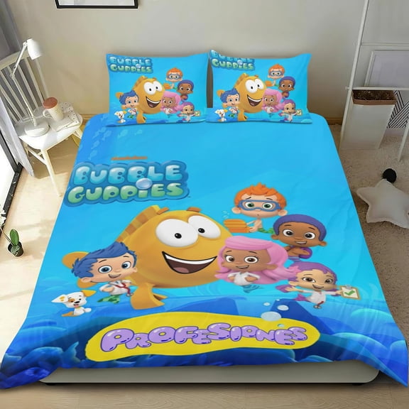 Bubble Guppies Themed Bed Sheet Set Three Piece Set 53x79 In ches Comfortable And Skin Friendly Unique Design Creating A Star Studded Night Home Decor Gifts For Family Friends fans