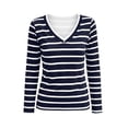 thumbnail image 4 of yillto Women Striped Shirts V Neck Long Sleeve Tops Casual Stretch Basic Tee Going out Top Clothes, 4 of 5