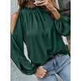 thumbnail image 6 of Womens Tops Dressy Casual Cold Shoulder Ruffle Collar Blouses Fall Fashion Shirts for Work Dark Green XXXL, 6 of 8