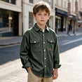 thumbnail image 2 of SERTGUTR Boys Corduroy Shirt Jacket, Button Front Collared Long Sleeve, Chest Flap Pocket Loose Fit Solid Color, Casual Everyday School Fall Winter Shirt Jacket, 2 of 7