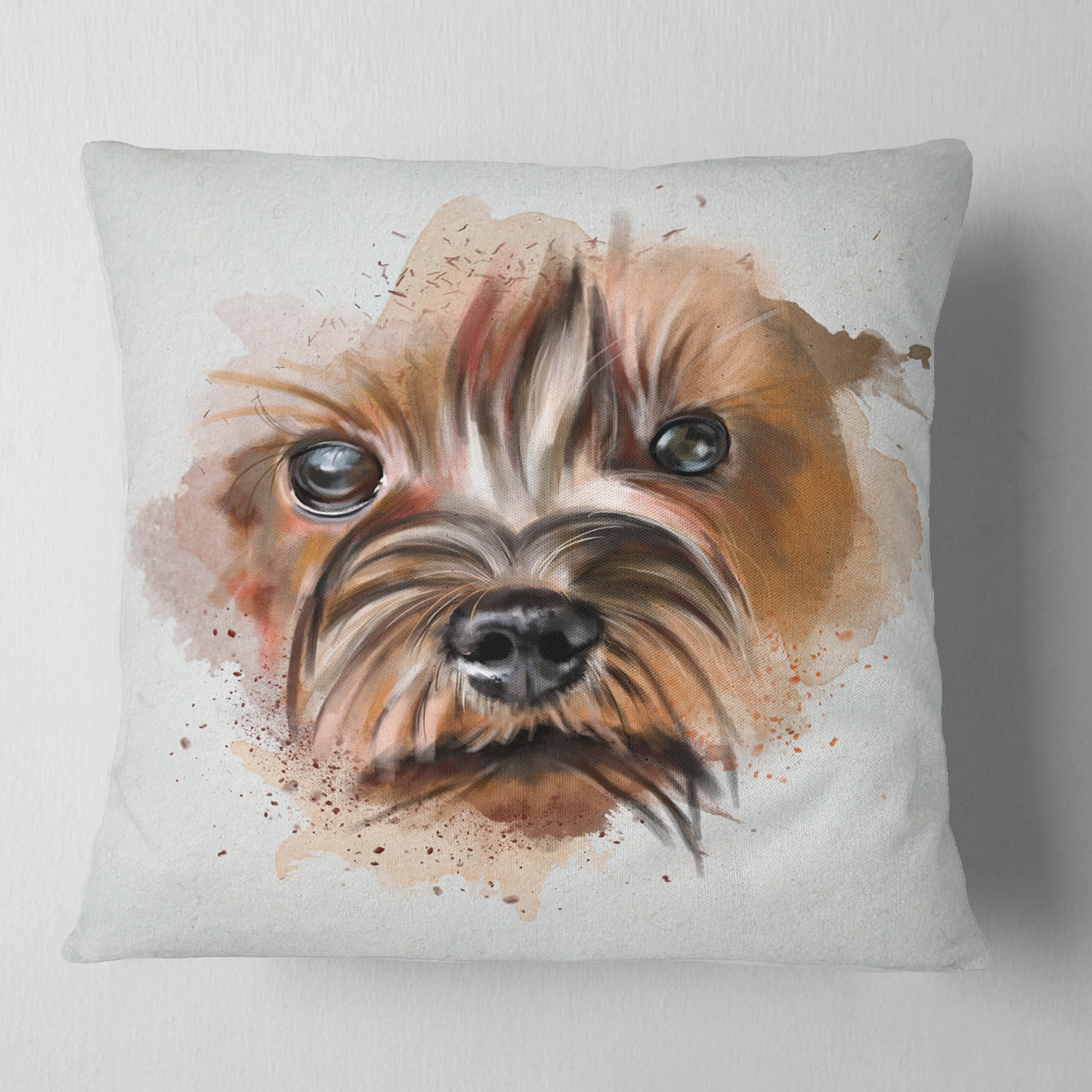 Designart Brown Funny Watercolor Dog - Animal Throw Pillow - 16x16