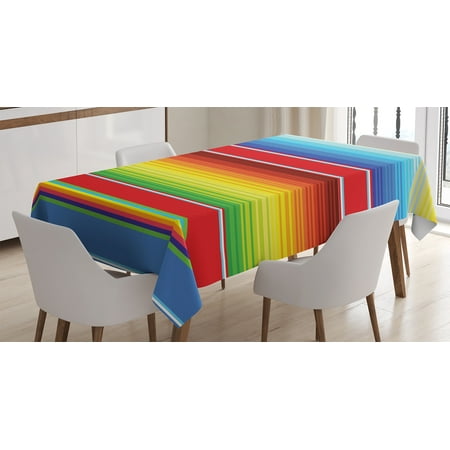 - Mexican Decorations Tablecloth, Horizontal Colored Ethnic Blanket Rug Lines Pattern Bright Decorative Design, Rectangular Table Cover for Dining Room Kitchen, 60 X 84 Inches, Multi, by Ambesonne