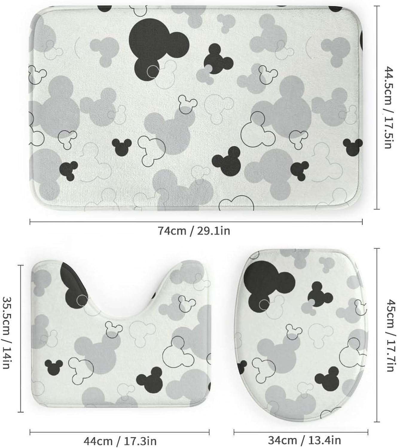 4 Piece Cute Cartoon Shower Curtain Set with Non-Slip Rugs, Toilet Lid Cover and Bath Mat， Bathroom Set Decor72 x 72inch
