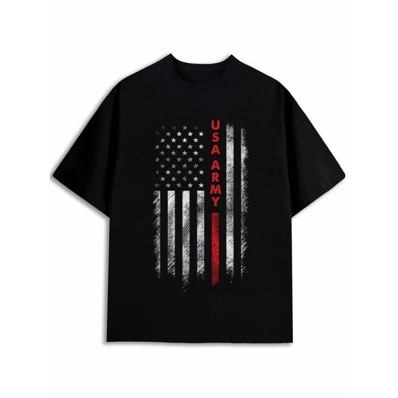 Greenink USA Army Flag Tee men t shirts black graphic graphic tees Comfortable loose T-shirt Daily and weekend wear Trendy Unisex Shirt Cotton tshirts