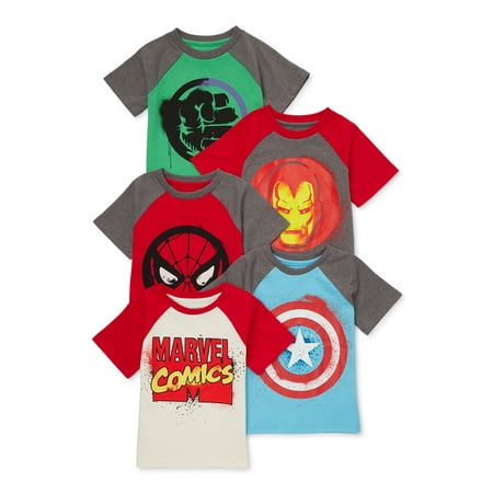 Marvel Comics Toddler Boy 5PK Short Sleeve Tees - Spider-Man, Hulk, Captain America, Iron Man, Sizes 2T-5T
