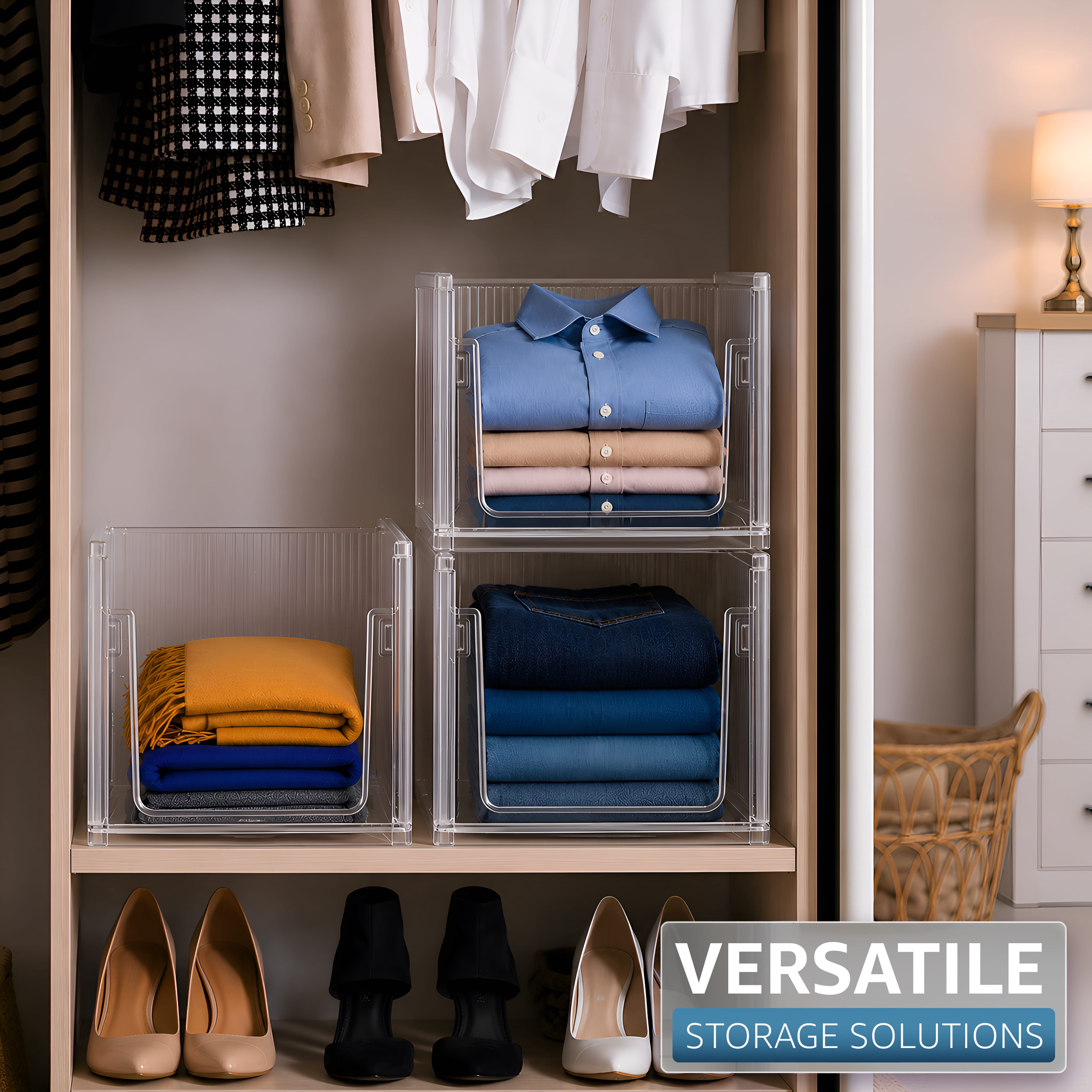 Sorbus Stackable Clear Storage Bins, Extra Large Foldable Closet Organizers, 2 Pack