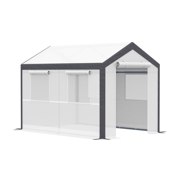 10' x 7' Walk-In Greenhouse with Roll-Up Windows - Outdoor Garden Greenhouse with 2 Zippered Doors, Steel Frame & UV-Resistant Cover, White