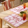 thumbnail image 4 of Placemat Set of 6 Rose Bow Placemats for Dining Table Pink White Check Washable Table Mats for Kitchen and Party Decor Indoor & Outdoor Use, 4 of 8