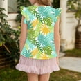thumbnail image 3 of WTOBBY Children's Casual Short Sleeve Pleated Cute Hawaiian Print Round Neck Top for Toddlers - Great for Summer Vacations and Beach Fun,Army Green 130, 3 of 4