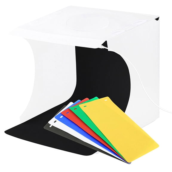 Mini Photo Studio Tent Jewelry Light Box Kit, Portable Foldable Small Home Photography Studio Light Box Booth Shooting Tent with LED Light Strips - with 6 Color Background (22x23x24cm)