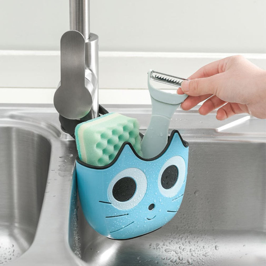 Details about   Cat Shape Sink Soap Sponge Holder Bathroom Kitchen Storage Suction Drain Rack 