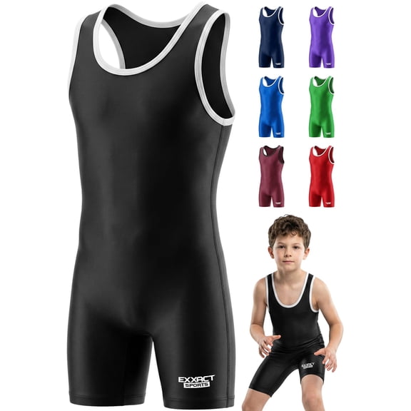 Exxact Sports Plain Youth Wrestling Singlet For Boys, Premium Powerlifting Singlet, Kids Wrestling Singlets For Training - (Black, Y2XS)