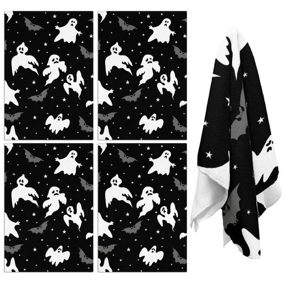 Witchy Decorative Kitchen Towels Halloween Set of 4, 18x26 Pumpkin Ghost Dish Towels, Soft Absorbent Tea Towels, Fall Hand Towels for Kitchen, Coffee Bar or Holiday Decor