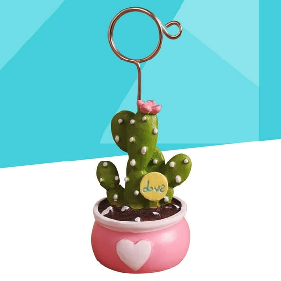Masteelf  Cactus Plant Memo Clip Business Card Holder Decoration Pink