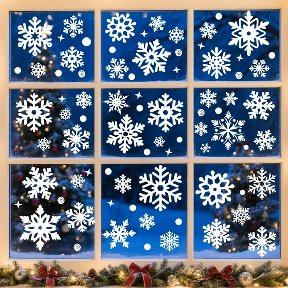 Christmas Decorations, 9 Sheets Christmas Window Clings, Snowflake Window Clings Decals, Double Sided Xmas Snowflake Decal Stickers for Winter Holiday Home Indoor Decorations Decor Supplies