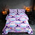 thumbnail image 3 of Homewish Kawaii Witch Ghost Full Size Comforter Sets, Colorful Flower Bedding Comforter Set, Lavender Blue Orange White, Pumpkin Bat Reversible, 3pcs 1 Comforter and 2 Pillowcases, 3 of 6