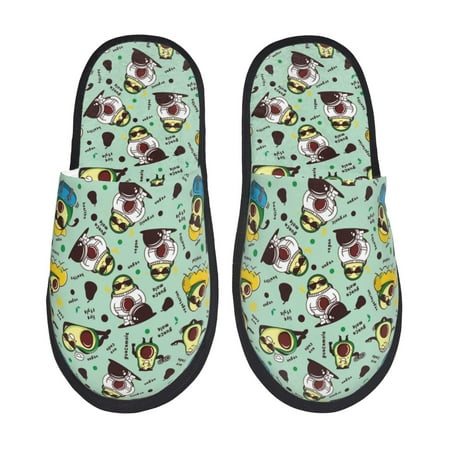 Balery Green Cute Avocado Slient Indoor Furry Fleece Comfort House Shoes Soft Non-Slip Home Shoes Cotton slippers House Slippers-- Large