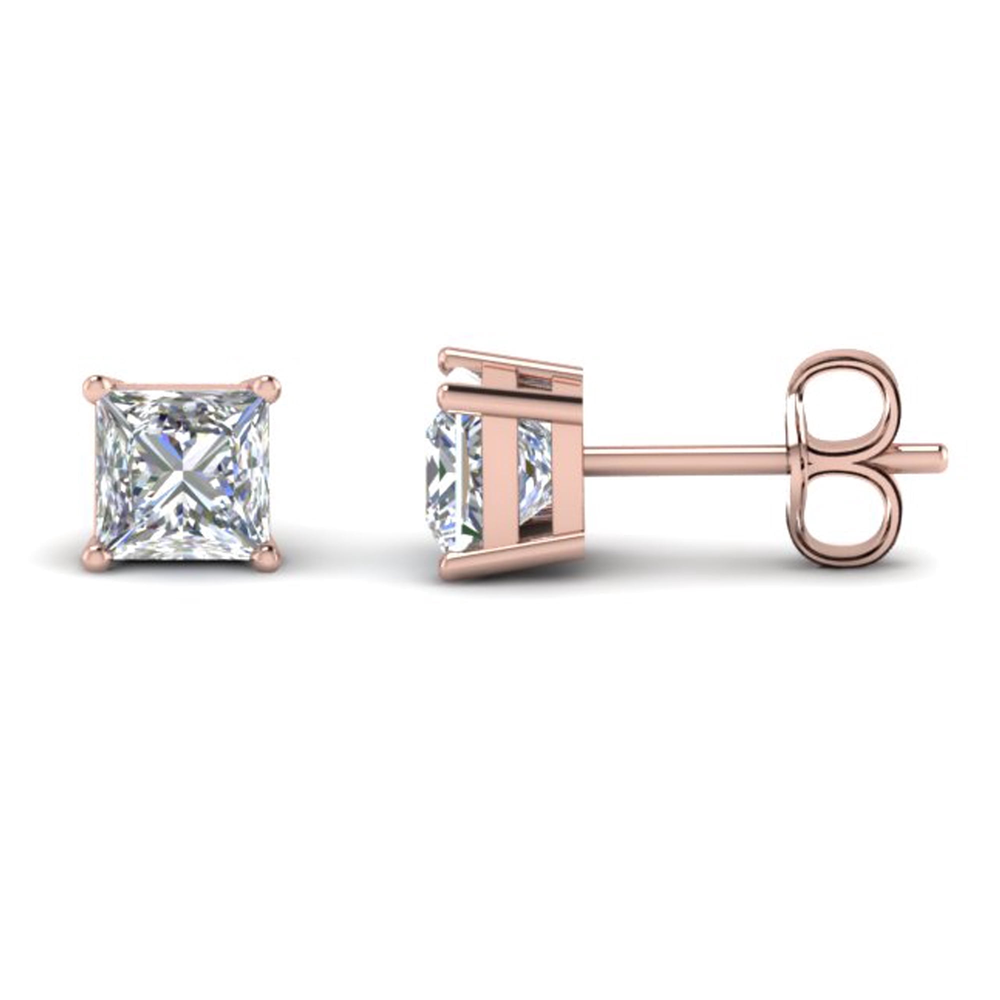 14k Rose Gold 0.75ct Solitaire Princess White Diamond Earrings (G-H, I1) Plated by Paris Jewelry
