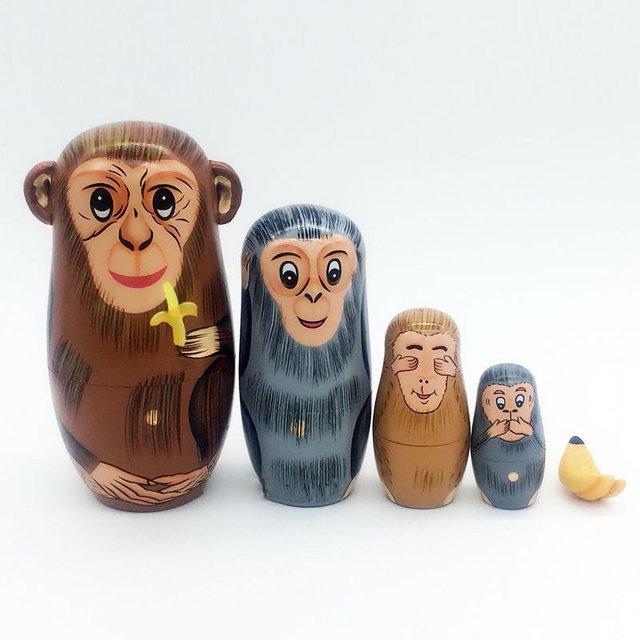 Mono de cinco capas comiendo plátano muñeca rusa anidada manualidad para regalo juguete de madera decoración de regalo de cumpleaños
