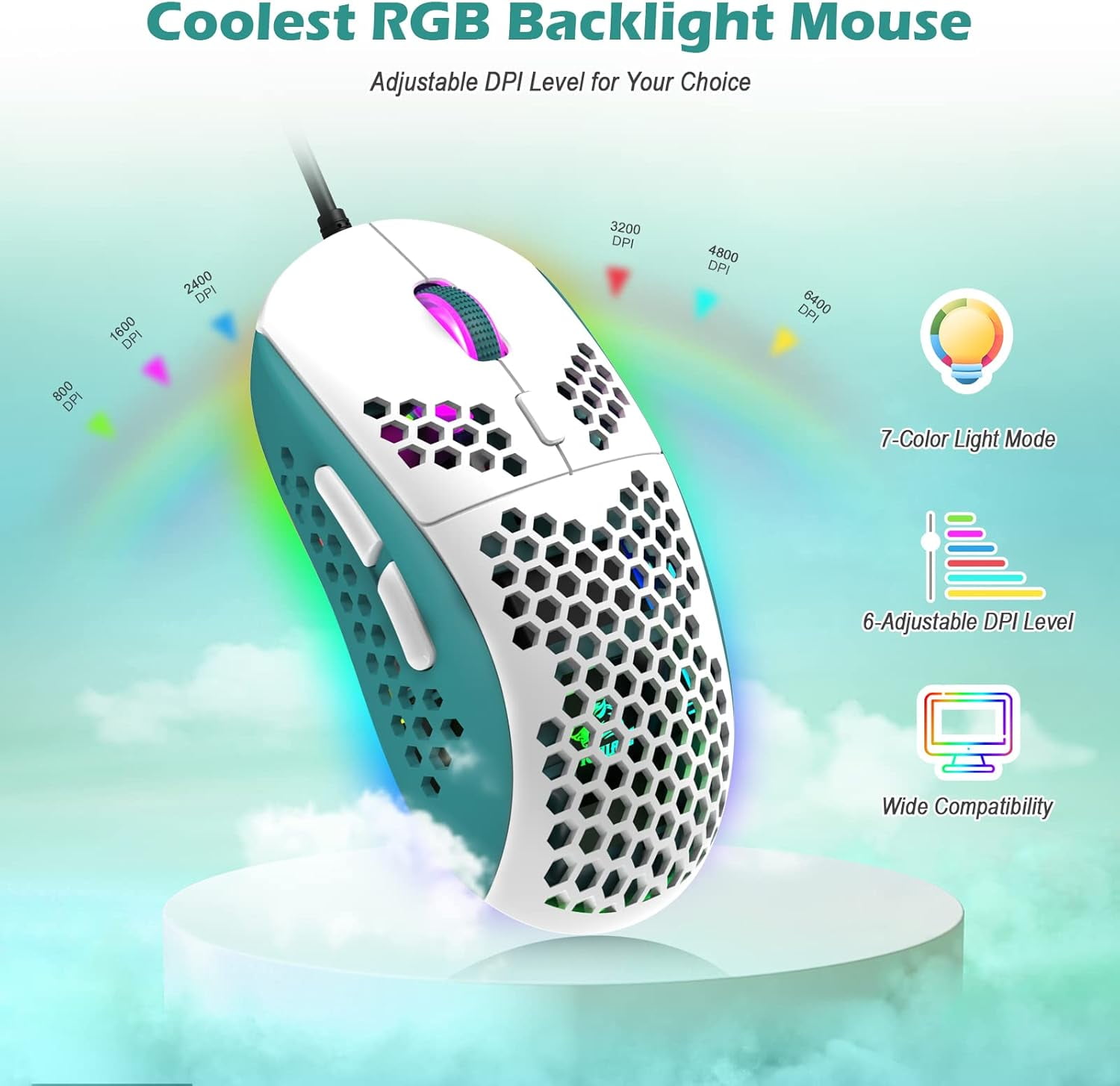 ZIYOULANG T60 Backlit Mini Wired Mechanical Gaming Keyboard & Mouse Combo, Green & Blue