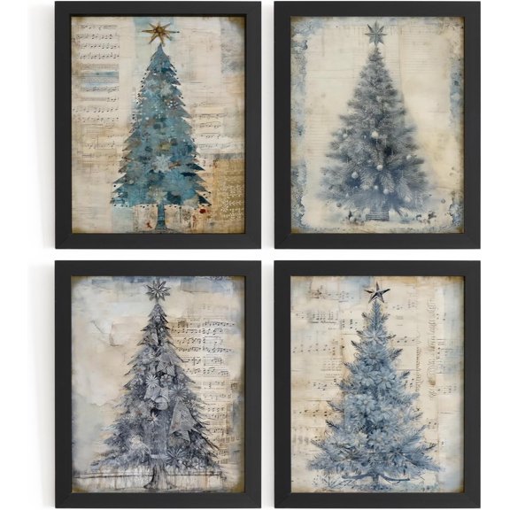 Hieng Vintage Christmas Wall Decor,Trendy Christmas Retro Posters for Room, Santa Snowman Deer Nutcracker Xmas Wall Art Prints for Living Room Kitchen Bedroom Office Set of 4 Unframed