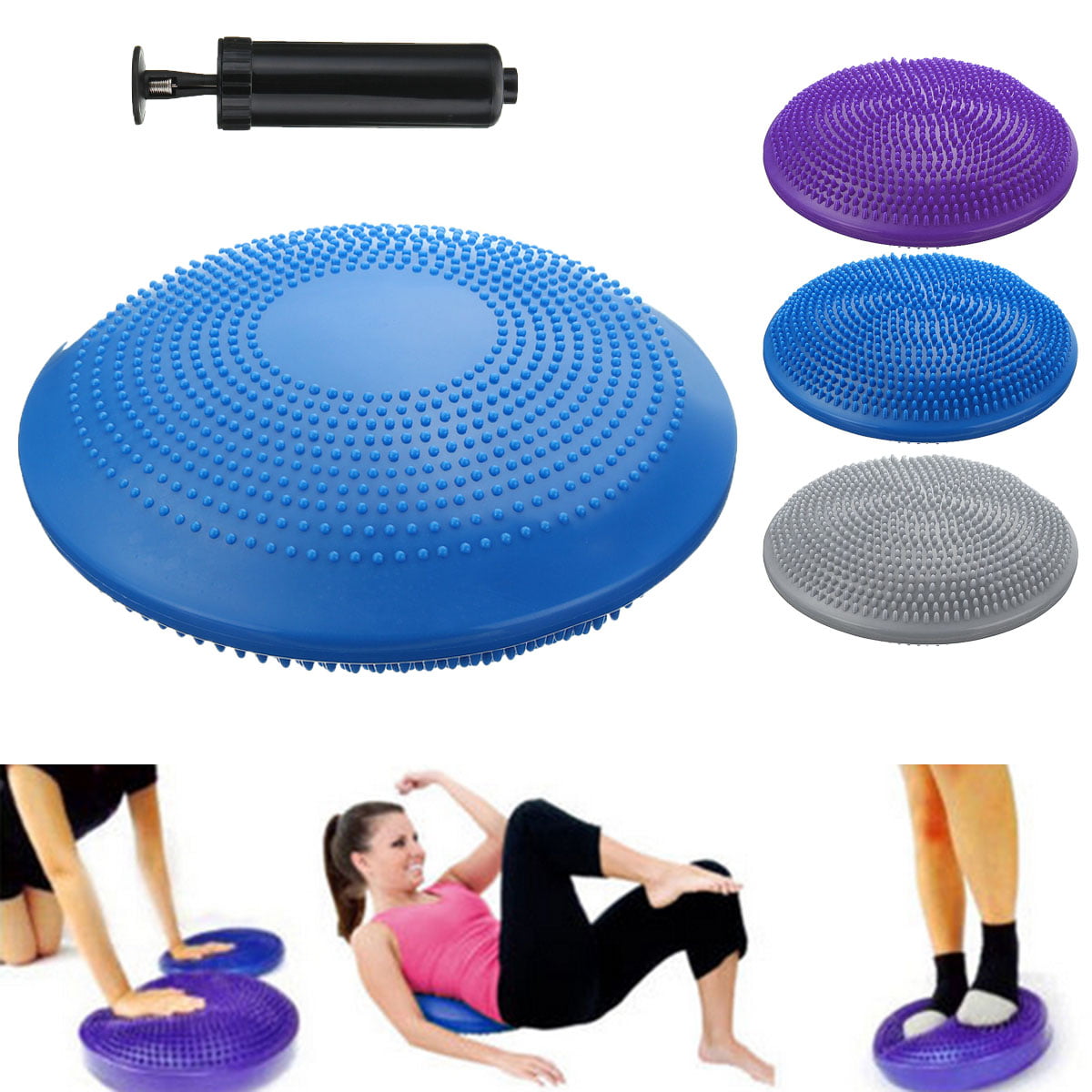 Rehab Gym and Core 13 Grey Stability Durable Exercise Balance Pad to Improve Coordination Balancing Disc Cushions for Home School Inflatable Wobble Cushion with Pump by Day 1 Fitness
