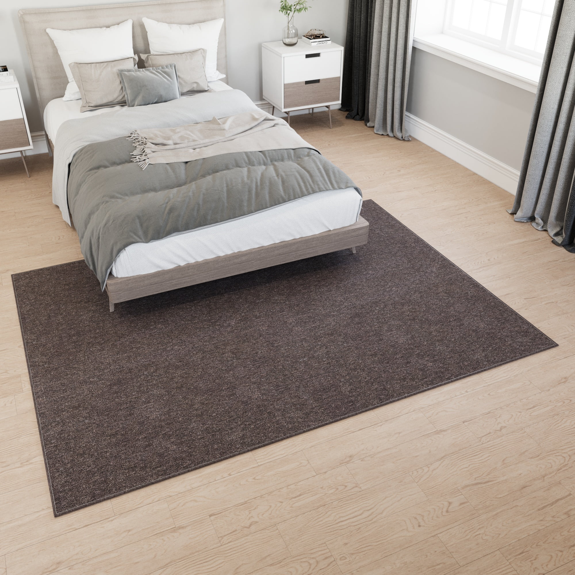 Ottomanson Non-Slip Area Rug for Living Room 6'6" x 10' Stain-Resistant Low Pile Floor Carpet, Brown
