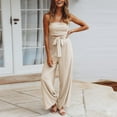 thumbnail image 2 of safuny Women's Wide Leg Jumpsuit Solid Summer Comfy Trousers Strapless Elegant Retro Fashion Hollow Waist Bowknot Clothing Beige XXL, 2 of 8