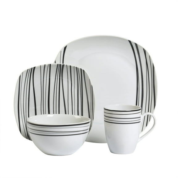 Tabletops Gallery 16 Piece Justin Square White Porcelain Dinnerware Set, Service for 4