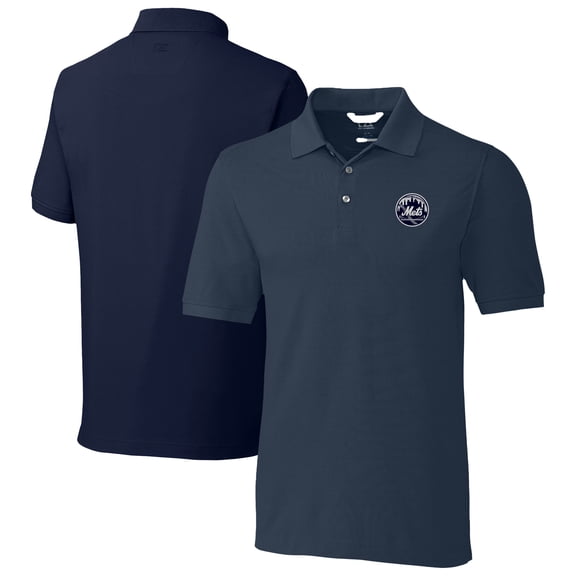 Men's Cutter & Buck Navy New York Mets Advantage Pique DryTec Tri-Blend Polo