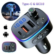 Upgraded Bluetooth FM Transmitter for Car Adapter, Stronger Microphone & Bass Sound Bluetooth Radio Transmitter Car Adapter, Support 42W PD QC3.0, 7 Colors LED Backlit, Wireless Call