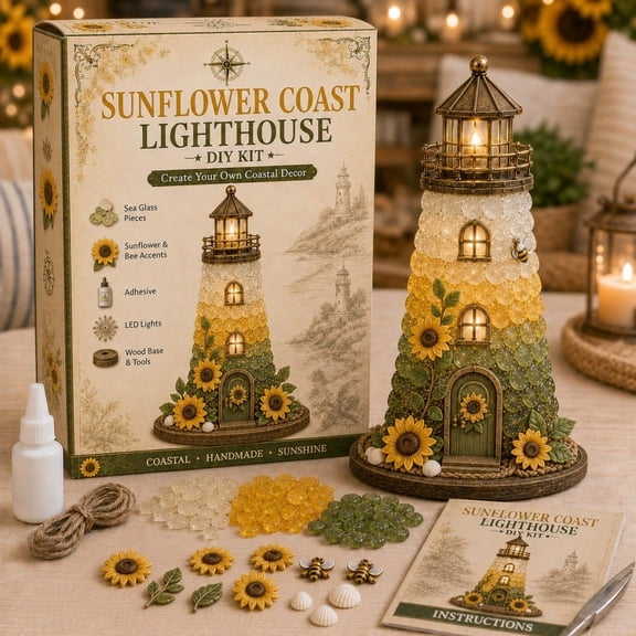 3D DIY Lighthouse Perler Bead Craft Kit with LED Light, Sea Glass Style Glowing Night Light for Coastal Home Decor